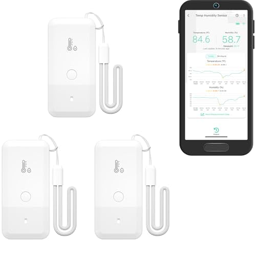 YoLink Smart Wireless Thermometer Hygrometer, 3-Pack, Wide Temp Range for Freezer, Fridge, Green House, Pet Cage, App Alerts, Emails, Text/SMS alerts, 5 Years Battery Life- Hub Required