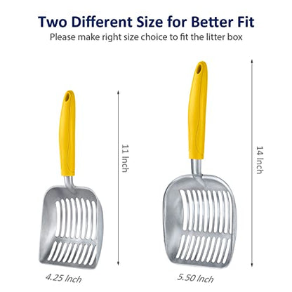 WePet Cat Litter Scoop, Aluminum Alloy Sifter, Kitty Metal Scooper, Deep Shovel, Long Handle, Poop Sifting, Kitten Pooper Lifter, Durable, Heavy Duty, for Litter Box - color: FLAT Aluminum \ #04 Yellow Handle, size: Small