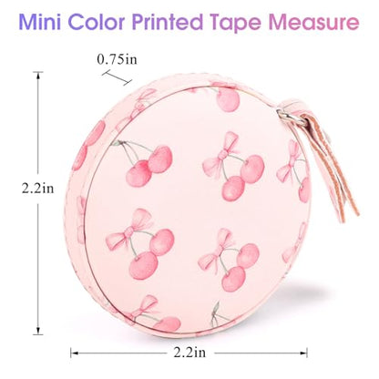 Retractable Mini Tape Measure, Auto-Retract, Premium Leather Tape Measure, Dual-Sided Ruler, Ideal for Fabric Cutting, Body Measurements, and Handicrafts (Pink Bow Cherry) - color: Pink Bow Cherry