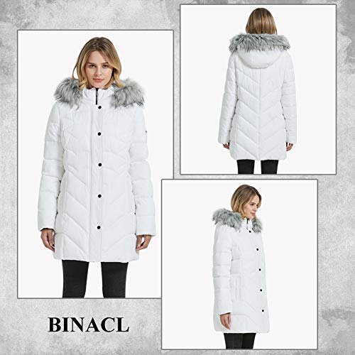 BINACL Women's Winter Warm Thicken Long Outwear Pockets Coat Parka Jacket XS-3XL - color: White, size: Small