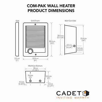 Cadet Com-Pak Electric Wall Heater Complete Unit Without Thermostat (Model: CSC151W, Part: 67553), 5120 BTU, 120 Volt, 1500 Watt, White