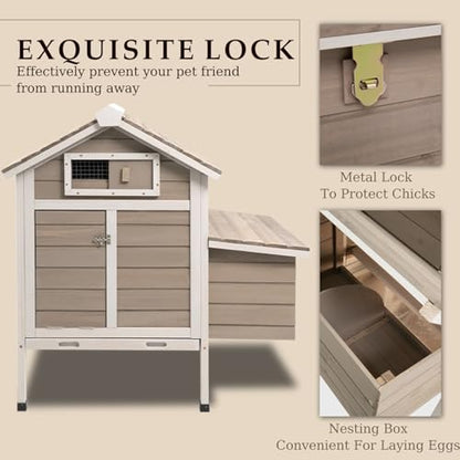 Ketive Chicken Coop Chicken House Outdoor with Removable Trays, Wooden Rabbit Hutch Poultry Cage with Nesting Box, Indoor Hen House Chicken Cage with Ramp for Garden Backyard (32"L x 23.6"W x 36.6"H) - size: 32"L x 23.6"W x 36.6"H