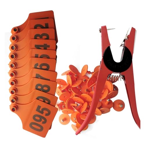 Animal Ear Tags Cattle Marker Applicator with No. 001-100 TPU for Pig Identification Laser Type Earring Tools(Orange) - color: Orange