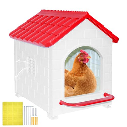 Chicken Nesting Box, Waterproof Plastic Chicken Coop with Washable Nesting Pad, Nesting Box for Hens/Ducks/Rabbits and Poultry - color: Red