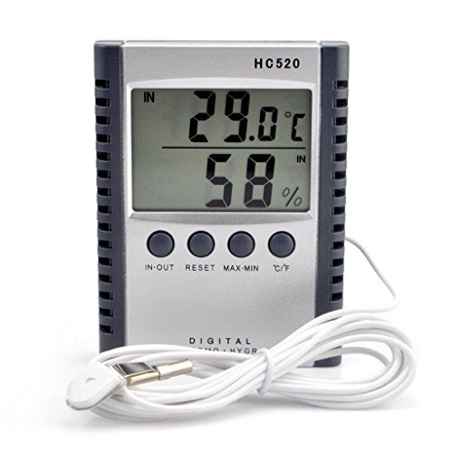 iKKEGOL Digital Indoor Outdoor in/Out Wall Mount Monitor Sensor LCD Temperature Thermometer Hygrometer Humidity Meter with Probe Cable - color: Silver
