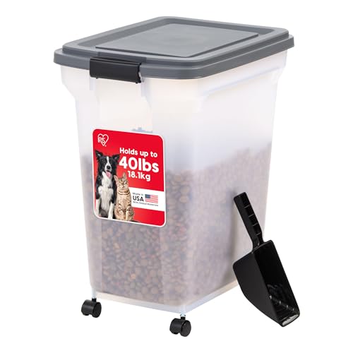 IRIS USA Dog Food Storage Container 40 lbs, Attachable Wheels, & Included Scoop, for Dog Cat Birds and other Pets, Food Storage Bin, Keep Fresh, Easy Mobility, BPA Free - Made in the USA, Dark Gray - color: Dark Gray, size: 40 lbs