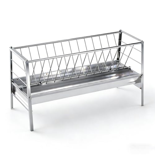 3 in 1 Grain|Water|Hay Feeder, 94-Gallon Capacity|8.0'' Deeper Feeding Pan, Stainless Steel Goat Hay Feeder, 63" Long Livestock Hay Rack for Goats, Sheep, Cow, Horse
