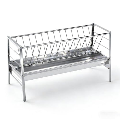 3 in 1 Grain|Water|Hay Feeder, 94-Gallon Capacity|8.0'' Deeper Feeding Pan, Stainless Steel Goat Hay Feeder, 63" Long Livestock Hay Rack for Goats, Sheep, Cow, Horse