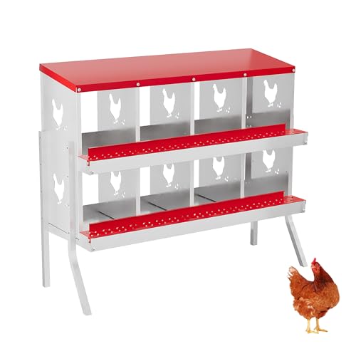 Chicken Nesting Box,8 Compartments Galvanized Steel Metal Chicken Laying Box with Roll Out Egg Collection,Wall Mount Chicken Nesting Boxes,Easy Egg Collection, Hen Roosting Boxes - color: Red, size: 8 Holes with Legs