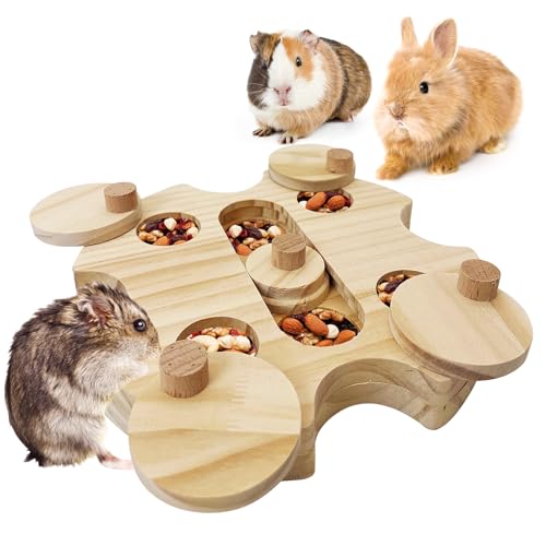 BNOSDM Hamster Foraging Toys Boredom Breaker Pet Rat Foraging Toys Bunny Puzzle Toys for Rabbits Interactive Bunny Toys Wooden Hamster Enrichment Toys for Guinea Pig Chinchillas Small Rodents,6-Hole - color: 6-Hole Foraging Puzzle Toy