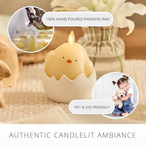 Luminara Hatching Easter Chick Candle - 3.3" x 4.3" - Flameless Real-Flame Holiday-Inspired Decor - AA Batteries - Flickering LED Flame - color: Yellow
