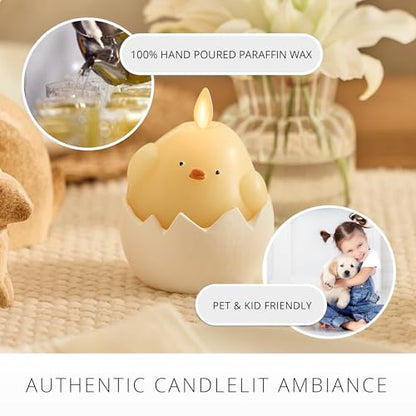 Luminara Hatching Easter Chick Candle - 3.3" x 4.3" - Flameless Real-Flame Holiday-Inspired Decor - AA Batteries - Flickering LED Flame - color: Yellow