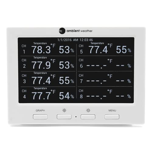 Ambient Weather WS-3000-X8 Thermo-Hygrometer Wireless Monitor w/ 8 Remote Sensors - Logging, Graphing, Alarming, Radio Controlled Clock - size: 1 Console / 8 Sensors