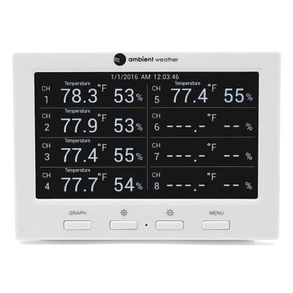 Ambient Weather WS-3000-X8 Thermo-Hygrometer Wireless Monitor w/ 8 Remote Sensors - Logging, Graphing, Alarming, Radio Controlled Clock - size: 1 Console / 8 Sensors