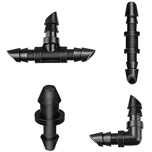 1/4 Inch Drip Irrigation Fittings Kit, 130 Pieces Drip Irrigation Parts for 1/4" Irrigation Tubing for Garden Lawn, Drip Line Barbed Connectors - 60 Couplings, 40 Tees, 20 Elbows, 10 End Plugs - size: 4/7mm Drip Fittings Set-130P