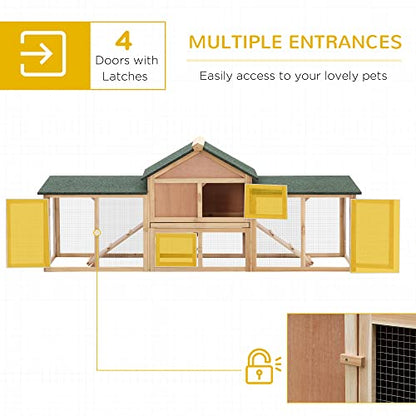 PawHut 83" L Outdoor Rabbit Hutch with Double Runs, Large Guinea Pig Cage Indoor, Wooden Bunny Hutch with Weatherproof Roof, Removable Tray, Ramps, for Rabbits, Chickens, Ducks, Natural - color: Natural