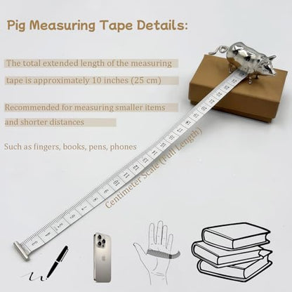 Antique-Inspired Pig Mini Tape Measure, Vintage Metal Pig Retractable Soft Tape Measure for Sewing, Cloth, Fabric & Body Measurements Tape, Cute Animal Tapes Measure for Crafts Quilting Sewing Lovers