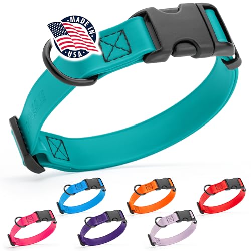Dogline Biothane Waterproof Dog Collar with Quick Release Buckle Strong Coated Nylon Webbing with Odor- Proof for Easy Care Easy to Clean Fits Small Medium or Large Dogs, Teal 1" W 15-23" L - color: Teal, size: 1"W by 15-25"L