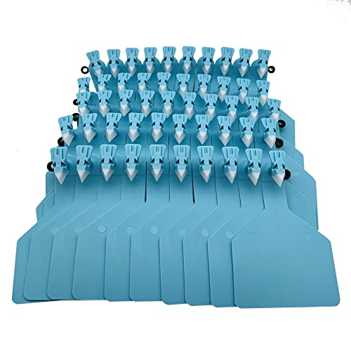 50 Pcs One-Piece Blank Cattle Ear Tags TPU Flexible Livestock Identification for Cow Sheep Goat Pig, Large Size Tagging Farm Animal Supply (Blue) - color: Blue