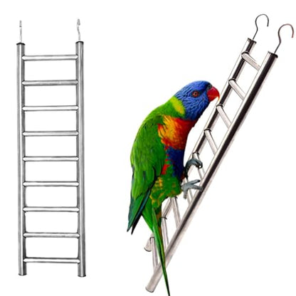 2Pack Stainless Steel Bird Ladders 9-Step Parrot Ladder Hanging Bird Cage Climbing Toys with Hooks Birds Exercise Toy for Parakeets, Parrots, Cockatoo，Rust-Resistant and Easy to Clean - color: 2 PCS