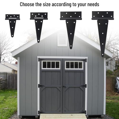 8 Inch T-Strap Gate Hinges, Heavy Duty Shed Barn Door Hinges, Black Tee Hinges for Wooden Fence, Yard Gate, Wrought Hardware Iron Rustproof (2 Pack) - size: 8 Inch