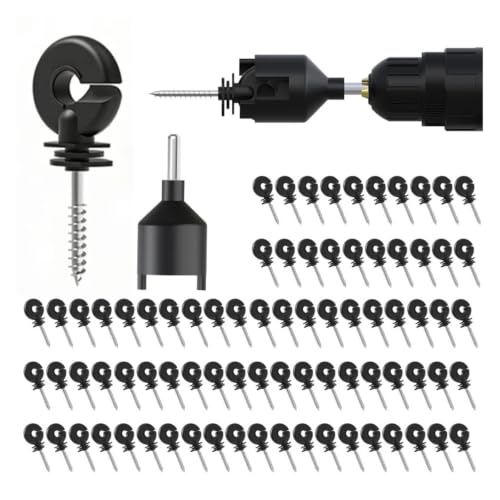 Electric Fencing Ring Insulators 80Pcs Electric Fence Insulators Installation Tool Kit, Snap-on Post Insulator for T-Post Wooden Pole