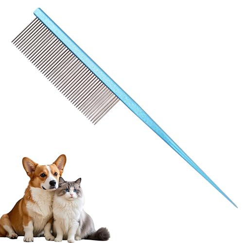 Grooming Pet Comb Rat Tail Dematting Cat and Dog Comb，Rounded Ends Design for Safe Tangle Removal, Hairstyling, Massage，Loose Hair Removal，Prevent Irritation，Fluffing Paws,Face,Tail,Remove Tear Stain - color: Blue