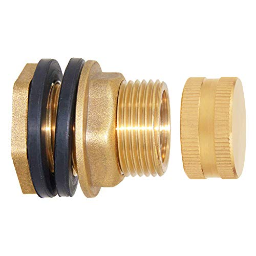 Joywayus Brass Male Garden Hose Bulkhead Fitting with Plugs,1/2" Female 3/4" GHT Male Water Tank Connector Threaded and 3/4" GHT Female Outer Hex Head End Pipe Caps Drain/Flush Port Kit - size: 3/4"GHT Male x 1/2"Female-1PCS