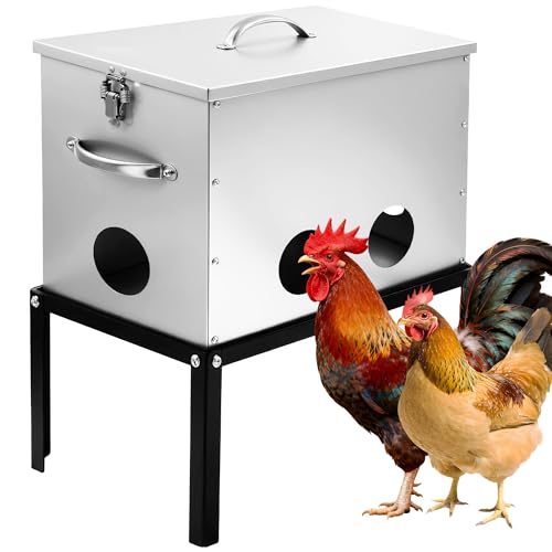 40lb Automatic Chicken Feeder, 6-Port Large Capacity Metal Poultry Feeder, Galvanized Steel Chicken Feeder for Hen Coop