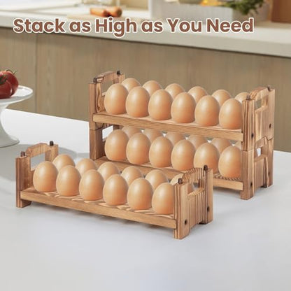 Egg Holder Countertop, 3-tire Solid Wooden Egg Holder, Stackable Egg Storage Easter Basket Holding Up to 36 Fresh Eggs, Chicken, Duck Eggs - Unfinished