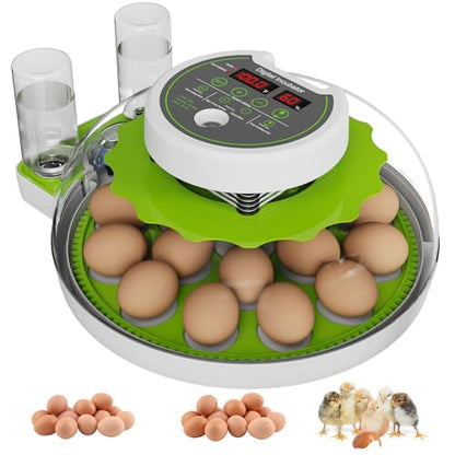 18-Egg Incubator with Automatic Egg Turning & Humidity Control, HD Panoramic View, Built-in Candler for Hatching Chicken, Duck, Quail Eggs Farms, Science Labs, Classroom, Home Use