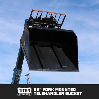 Titan Attachments Fork Mounted Telehandler Dirt Bucket, 92" Wide, 1.64 Cu Yd Capacity, Reinforced Grade 50 Structural Steel, for Landscaping & Construction - size: Bucket Size: 92"