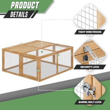 Portable Folding Chicken Coop Rabbit Hutch, Small Animal Playpen with Top & Side Doors for Chickens, Rabbits, and Poultry, 45.5 x 42.5 x 20 inch Natural