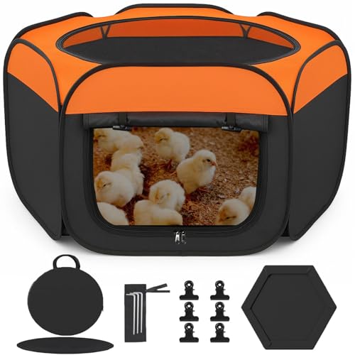 Brooder Box for Chicks, Starter Kit Pop-Up Chicken Brooder Playpen with Double Doors, Collapsible Chick Pen for Indoor Outdoor Use, Up to 20 Baby Chicks, Ducks & Quail - color: Orange