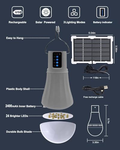 Solar Rechargeable Light Bulbs Indoor，Chicken Coop Light, Camping Accessories, Solar Light Bulbs for Outside Waterproof, Luces Lolares para Interioresent, Night Fishing Emergency Lights