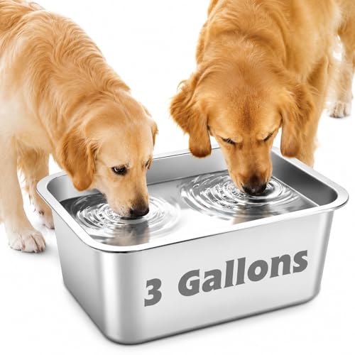 YUEPET 3 Gallons Stainless Steel Dog Water Bowls, Extra Large Metal Dog Food and Water Bowl Large Capacity Pet Water Bowl for Indoor and Outdoor Extra Large Dogs - size: 3 Gallons