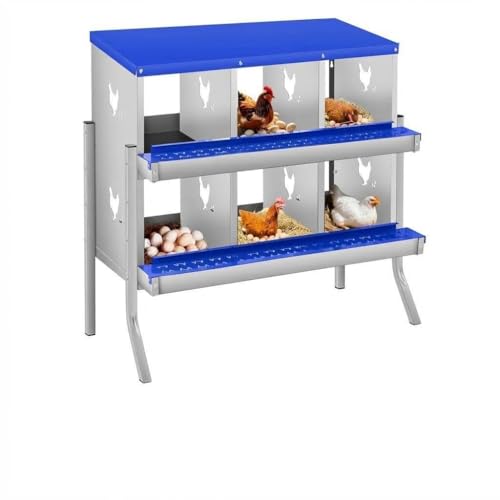 Removable Tray & Two-Tier Build - Chicken Nesting Box for Small Animals - 6 Compartments, Roll Away Metal Egg Laying Box, Large Vented Holes, Wall Mount or with Legs, Easy Clean - Blue, 84.5cm - color: Blue | 6 Compartments+legs