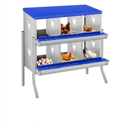 Removable Tray & Two-Tier Build - Chicken Nesting Box for Small Animals - 6 Compartments, Roll Away Metal Egg Laying Box, Large Vented Holes, Wall Mount or with Legs, Easy Clean - Blue, 84.5cm - color: Blue | 6 Compartments+legs