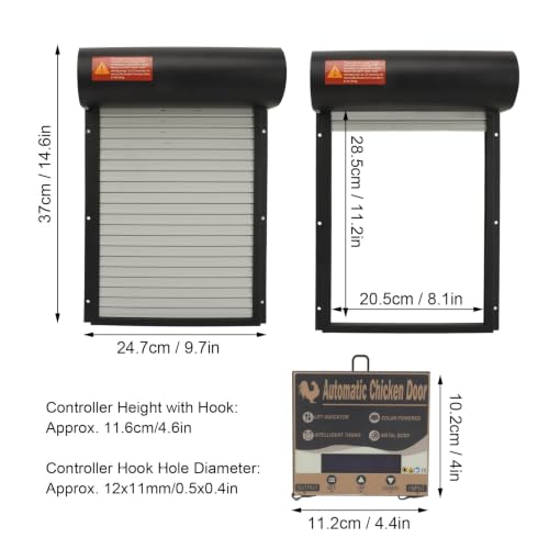 Metal Solar Powered Door for Duck Goose Farm, Automatic Chicken Coop Door, Roller Shutter Coops Cages with Timer Manual Mode for Protecting Poultry (Black)