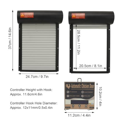 Metal Solar Powered Door for Duck Goose Farm, Automatic Chicken Coop Door, Roller Shutter Coops Cages with Timer Manual Mode for Protecting Poultry (Black)