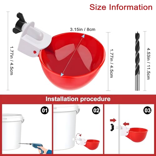 20 Pack Chicken Waterer Cups 3/8 Inch Large Automatic Chicken Water Feeder for Poultry Water Feeder Kit Chick Waterer with Mounting Hole Opener, Suitable for Ducks, Turkeys, Etc
