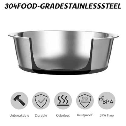 2 Pcs Stainless Steel Dog Bowls, 64oz/8 Cups Anti Rust Metal & Non Slip Rubber Base, Heavy Duty Large Feeding Dishes, Food Grade BPA Free, Food and Water Bowl for Large Dogs
