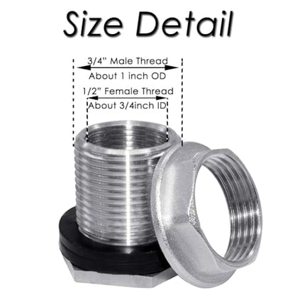 Beduan 304 Stainless Steel Pig Nipple Waterer with 1/2 Female Bulkhead Fittings for Barrel Kit Feeder Automatic Water Drinker Durable Antirust (Set of 5)