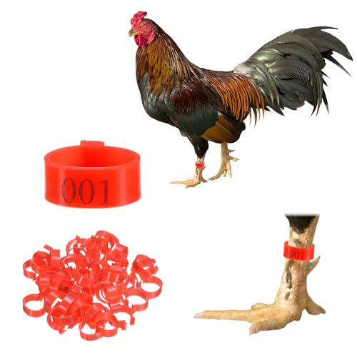 Generic 50-Pack Chicken Leg Bands, 20 mm Plastic Poultry Identification Chicken Leg Rings for Turkey/Duck/Goose/Chicks, Colorful Numbered Foot Clip on Tags [Red]