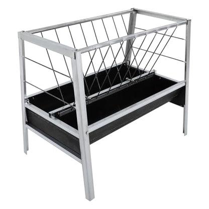 Pasture Hay Feeder, Heavy-Duty 24 Gallon Livestock Feed Trough with Grain Pan, Quick-Assemble Hay & Grain Feeder for Goats, Calves, Cows, Horses, Farm - Galvanized Steel
