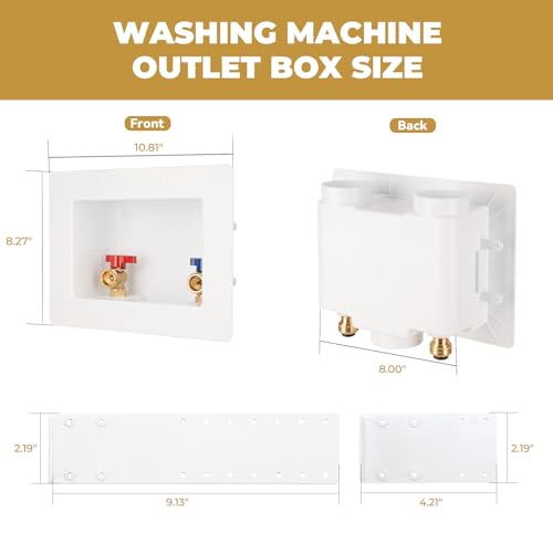 Push-Fit Washing Machine Outlet Box, 1/2-Inch Push Fit x3/4-Inch MHT with Center Drain, Washer Faucet Recessed Box, Laundry Washer Valve Outlet Box, with 2 Disconnect Clips - color: Push Fit/Optimized