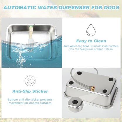 3 Gallon Automatic Dog Water Dispenser, Large Dog Water Bowl Dispenser for Outdoor, Stainless Steel Pet Bowl for Waterer Auto Fill Pet Waterer for Livestock Dogs Cats Chicken Fit 3/4'' GHT Faucet - size: 3 Gallons