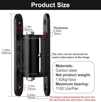 7" Heavy Duty Gate Hinges,1100Lbs Max Load,Thickened Solid Steel | 90°Inward/Outward Swivel, Lubricable Roller Bearings,Bolt&Weld on Driveway Gates, Large Metal, Wooden Gates& Farm Gates