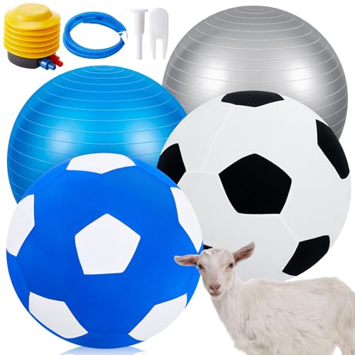 4 Pcs 2 Set Goat Ball Toy with Covers Anti Burst Training Toy with Inflator Pump Goat Balls for Play Yoga Outdoor Entertainment(Blue and Silver,18inch) - color: Blue and Silver, size: 18inch