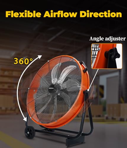 VENTISOL 24 Inch High Velocity Drum Fan, 9500 CFM Industrial Fans Heavy Duty, 3-Speed Shop Fan, Large Metal Floor Fan for Garage, Warehouse, Outdoor, Commercial, 8 Blades - style: 24" High Velocity Industrial Fan